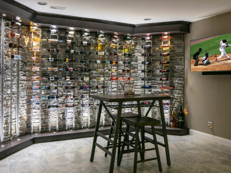 wine rack system with tv on the right